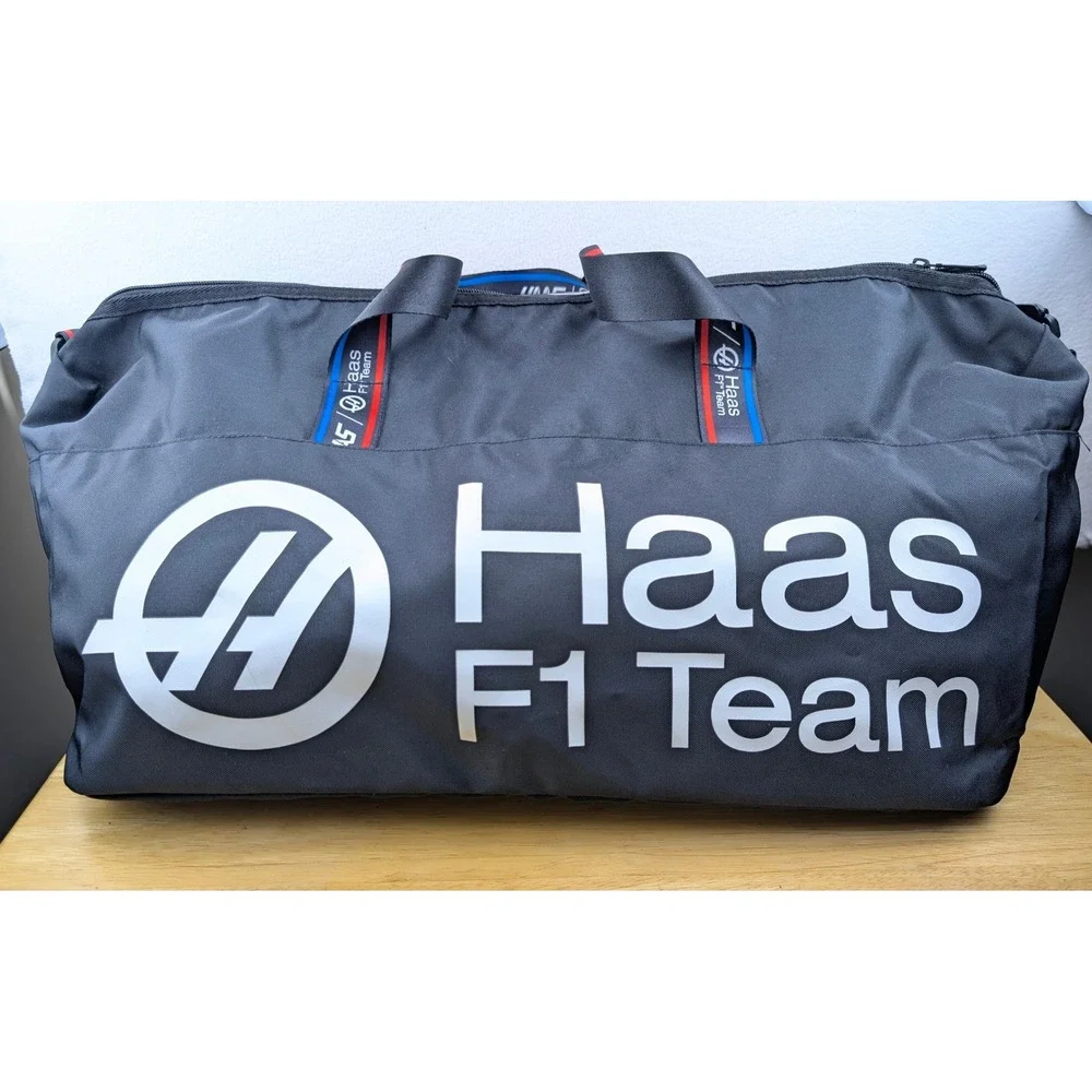 Haas F1 Team Duffel Bag Black Racing Travel Gym Bag with Shoulder Strap